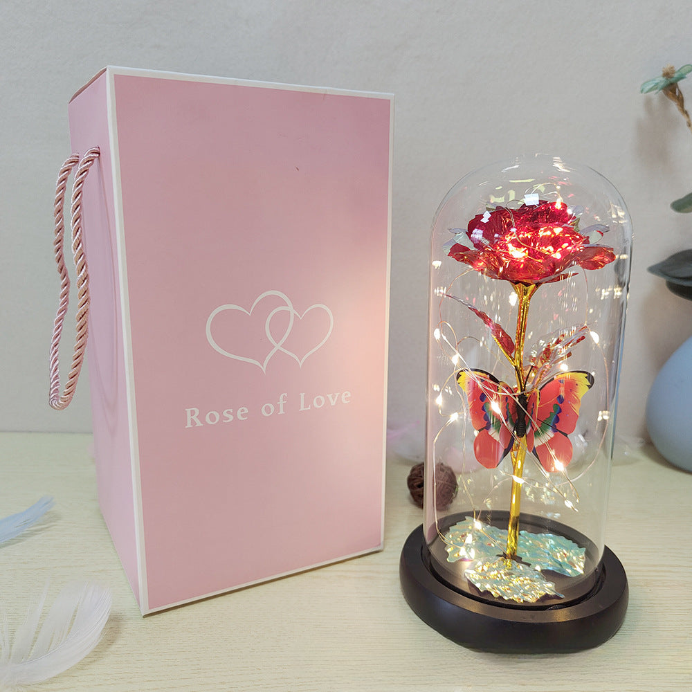 Wholesale Gold Leaf Rose Flower Preserved Flower Glass Cover Ornaments